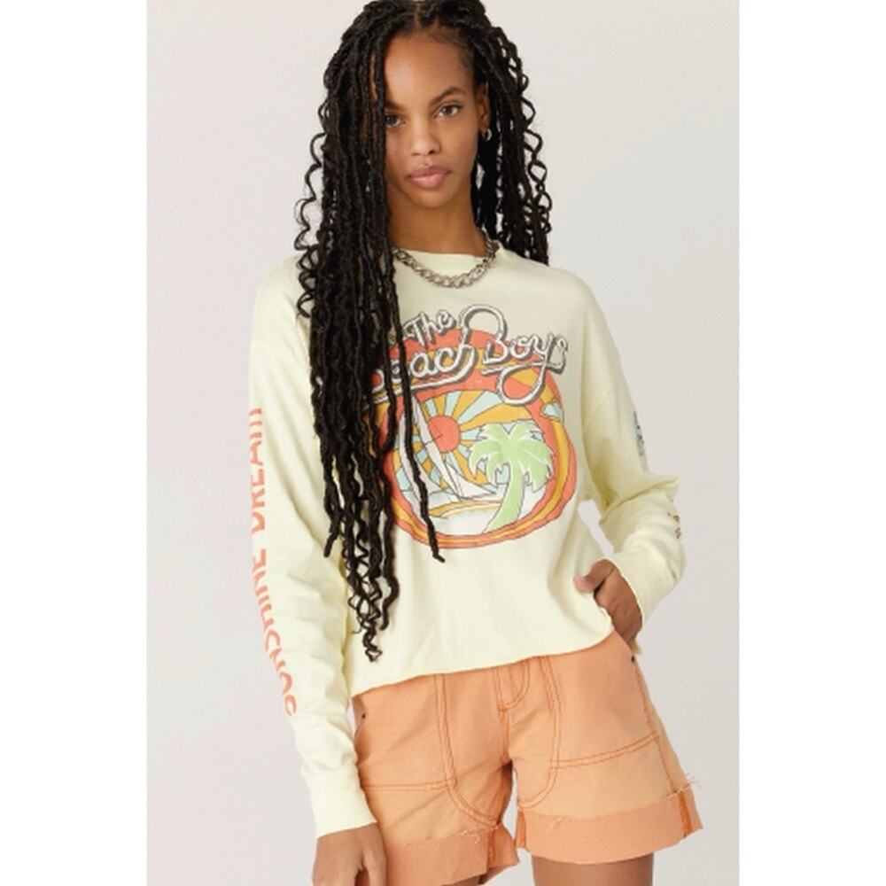 DAYDREAMER NWT Beach Boys Sunshine Dream Long Sleeve Band Tee Crop S